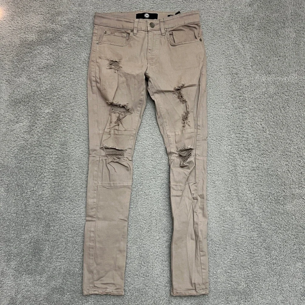 Jordan Craig Sean Jeans Mens 30x32 Tan Excellent Distressed Moto‎ Ankle Zip